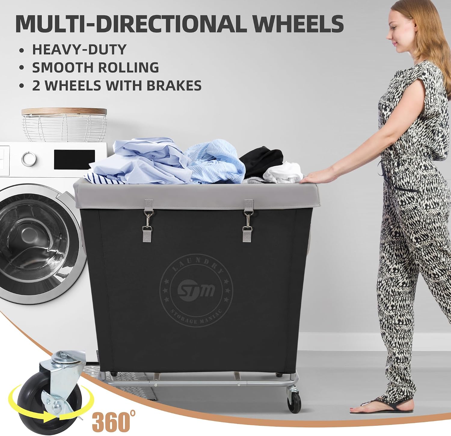 STORAGE MANIAC Rolling Laundry Hamper, Commercial Laundry Cart, 320L Black