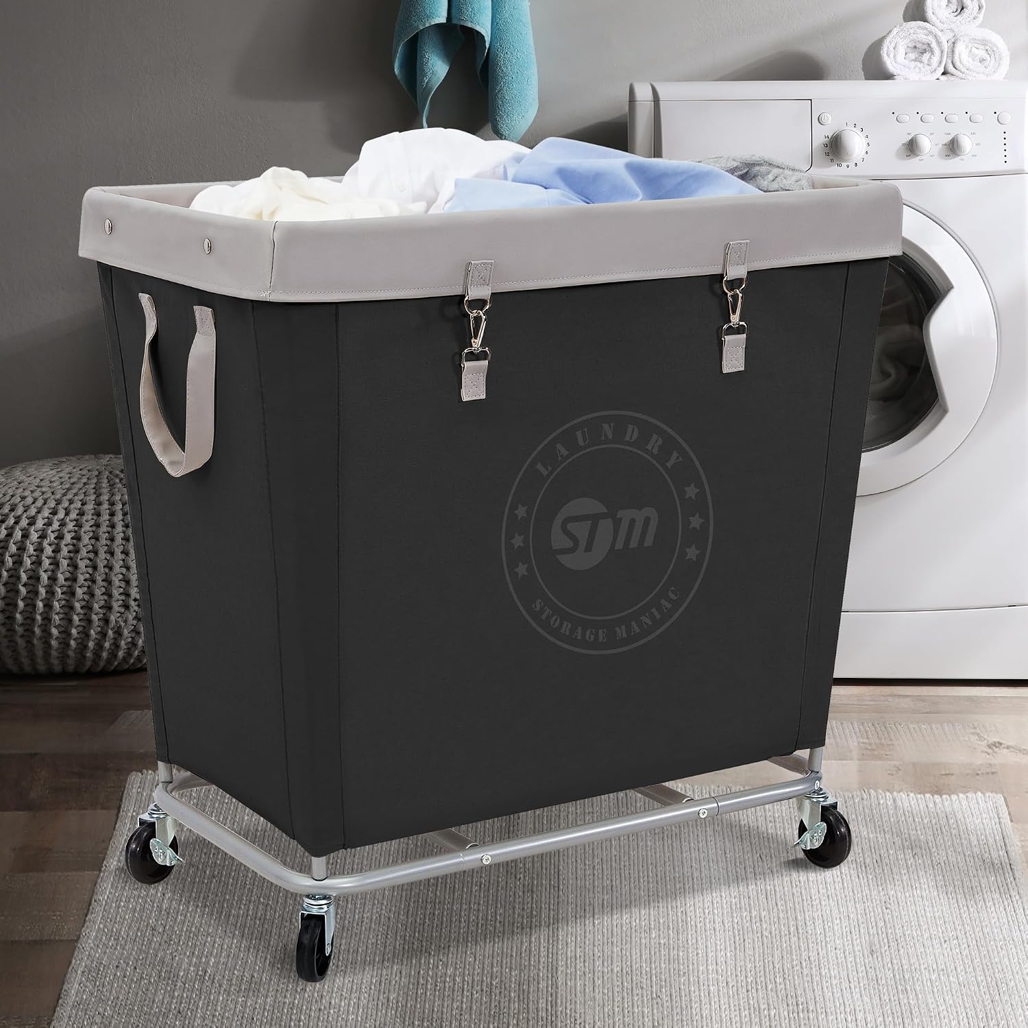 STORAGE MANIAC Rolling Laundry Hamper, Commercial Laundry Cart, 320L Black