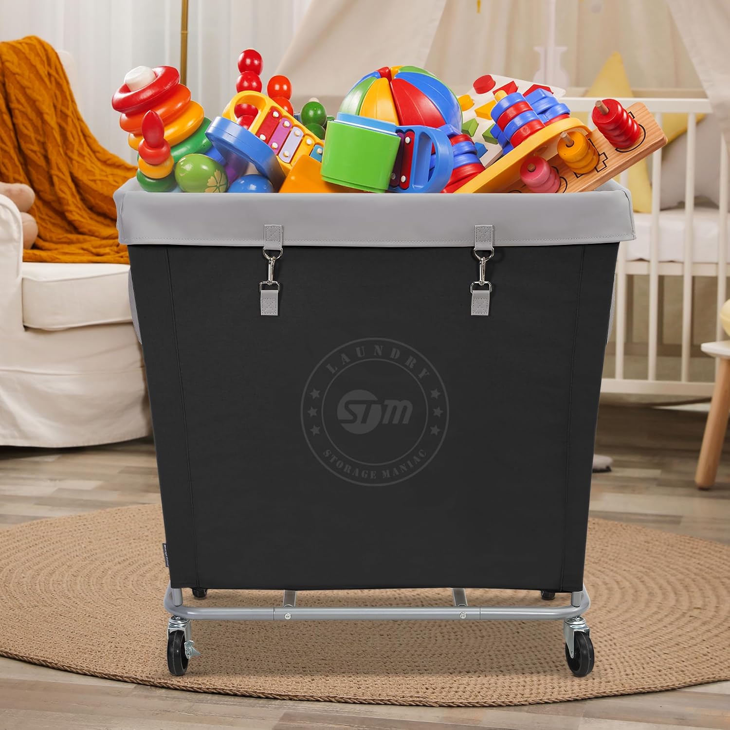 STORAGE MANIAC Rolling Laundry Hamper, Commercial Laundry Cart, 320L Black