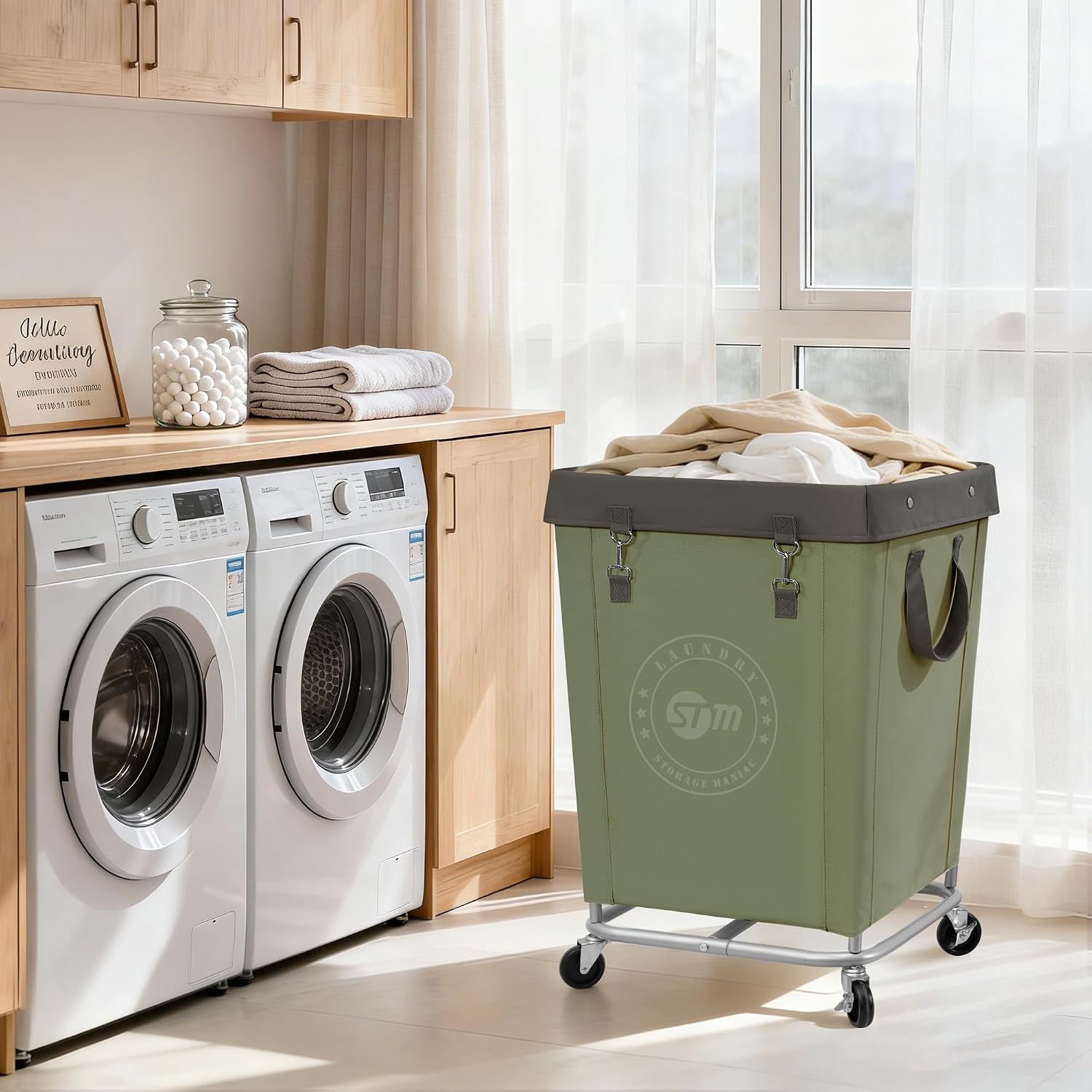 STORAGE MANIAC Rolling Laundry Hamper, Commercial Laundry Cart, 160L Green