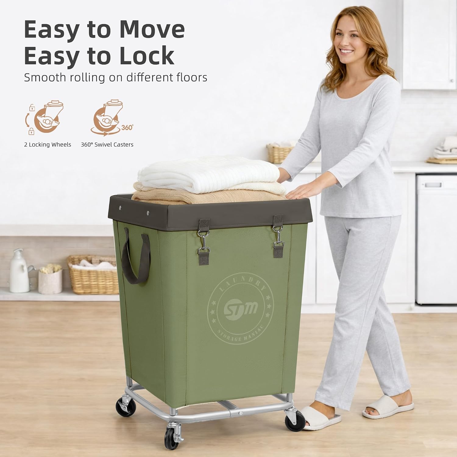 STORAGE MANIAC Rolling Laundry Hamper, Commercial Laundry Cart, 160L Green