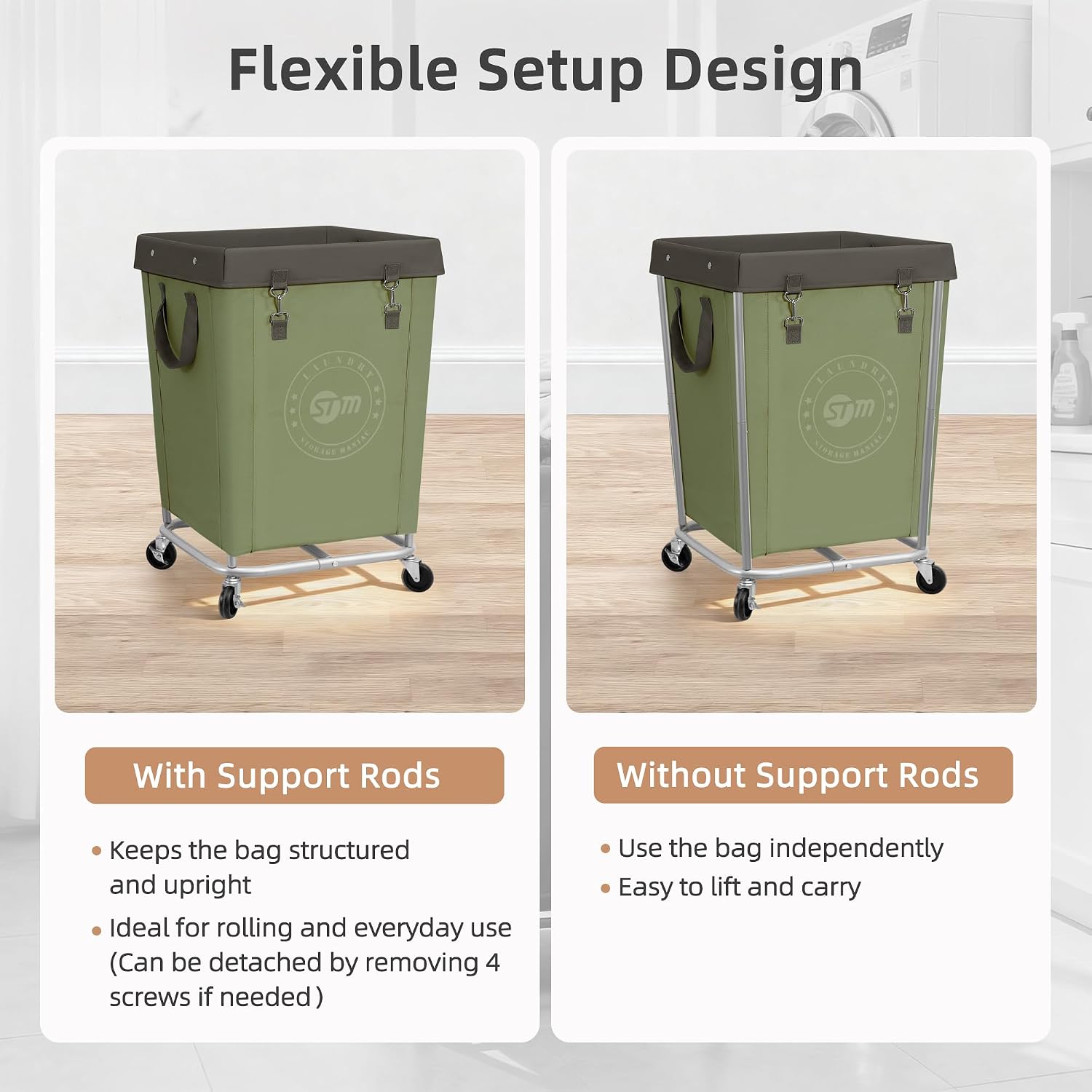 STORAGE MANIAC Rolling Laundry Hamper, Commercial Laundry Cart, 160L Green
