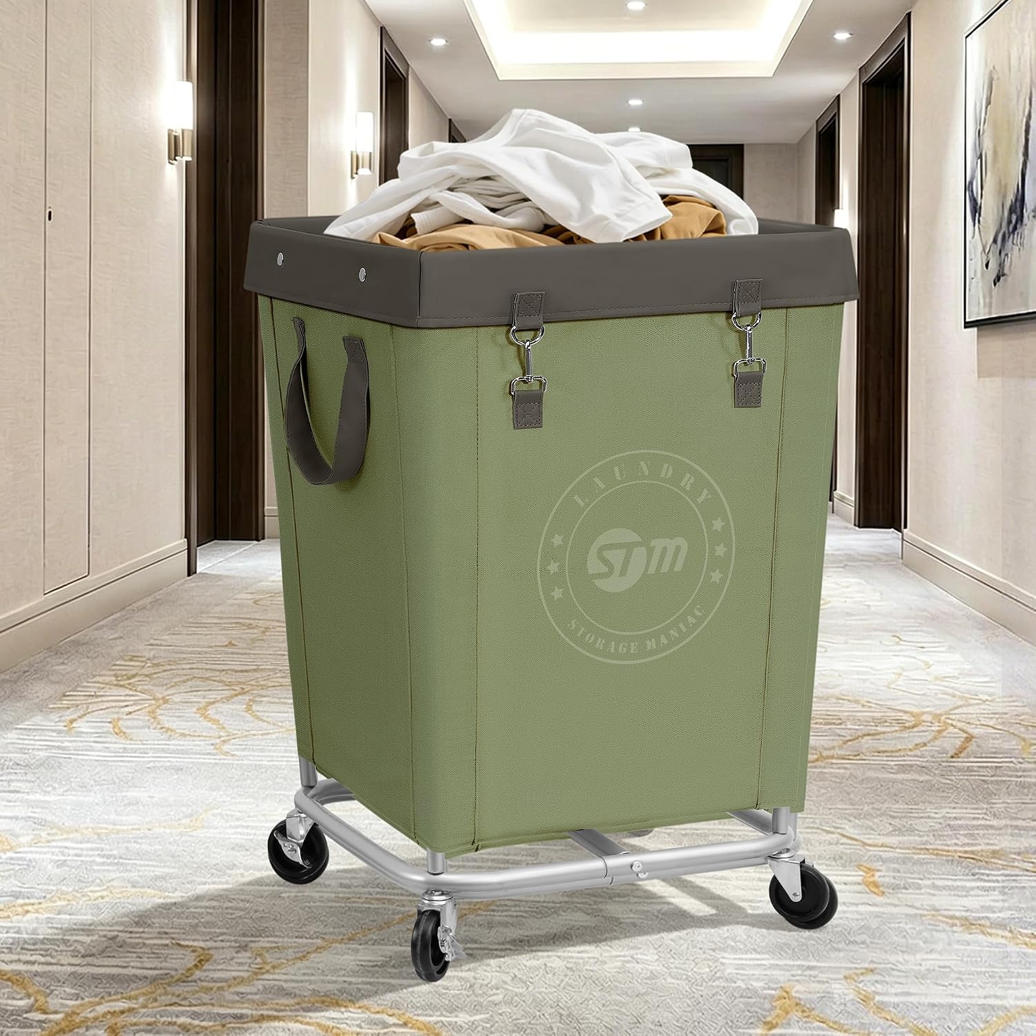 STORAGE MANIAC Rolling Laundry Hamper, Commercial Laundry Cart, 160L Green