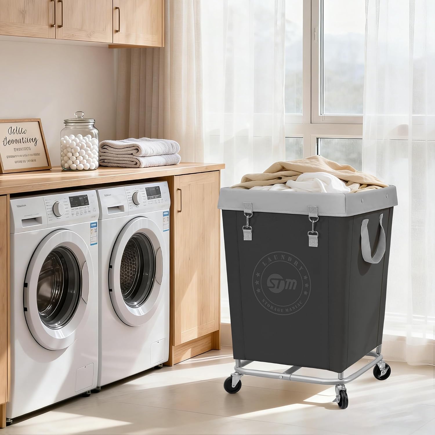 STORAGE MANIAC Rolling Laundry Hamper, Commercial Laundry Cart, 160L Black