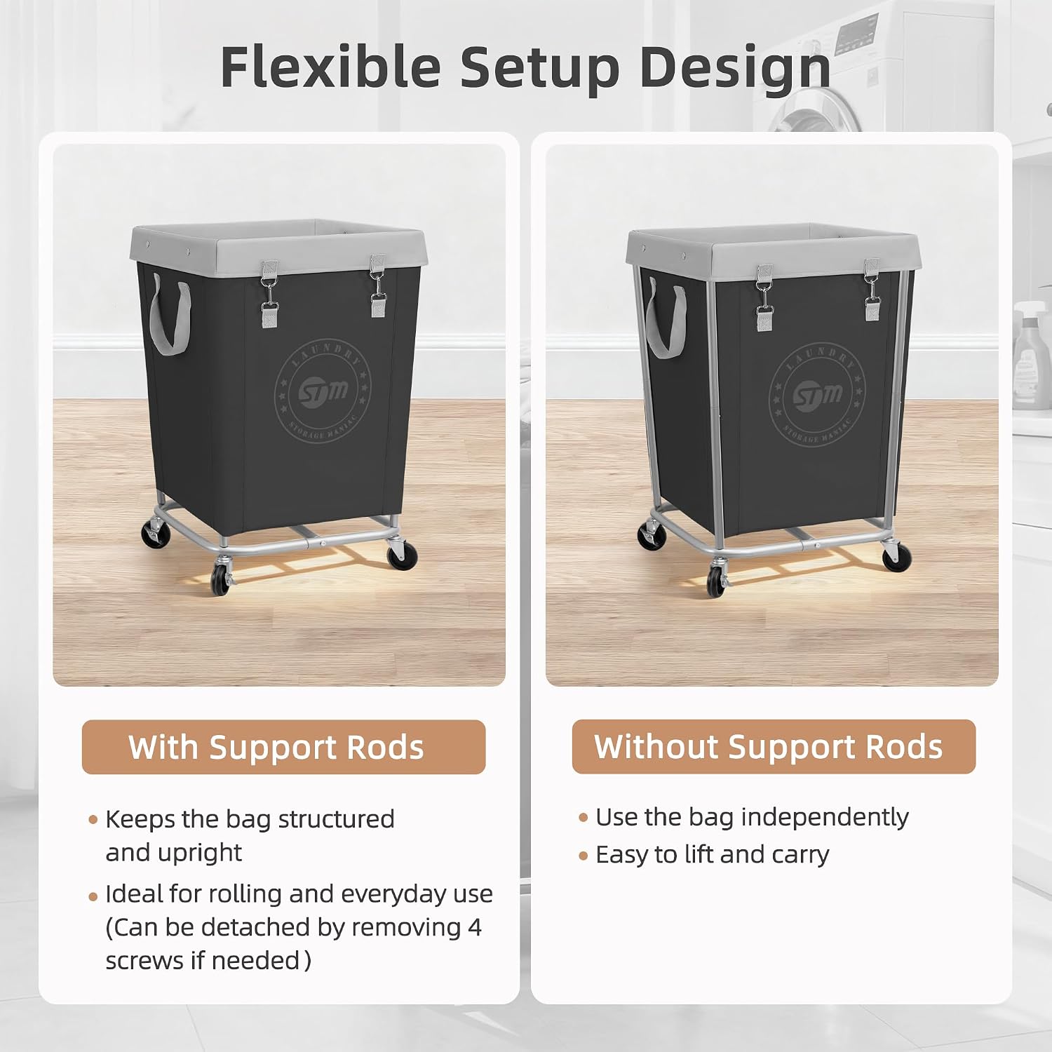 STORAGE MANIAC Rolling Laundry Hamper, Commercial Laundry Cart, 160L Black
