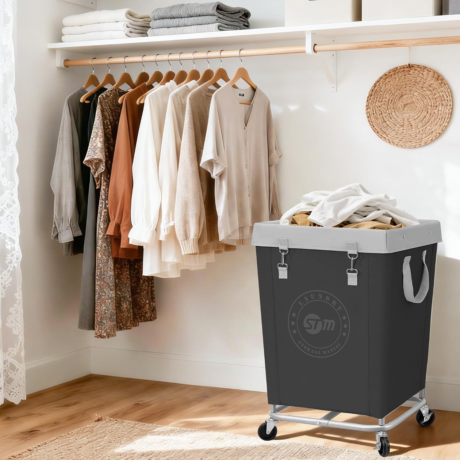 STORAGE MANIAC Rolling Laundry Hamper, Commercial Laundry Cart, 160L Black