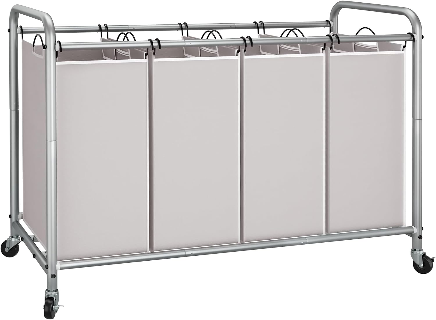 STORAGE MANIAC 4 Section Laundry Sorter, Laundry Hamper with Wheels, Gray