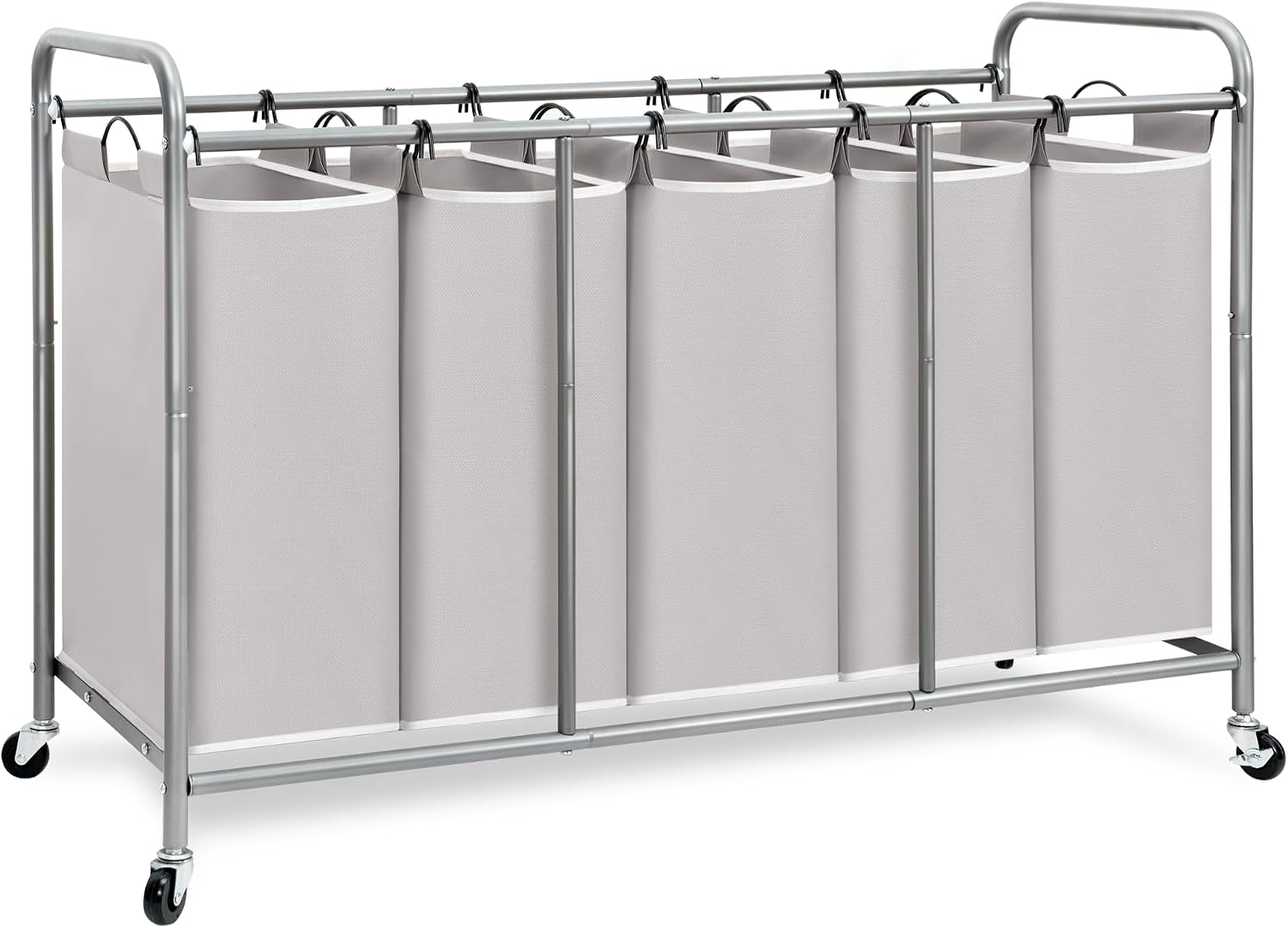 STORAGE MANIAC 5 Section Laundry Sorter, Laundry Hamper with Wheels, Gray