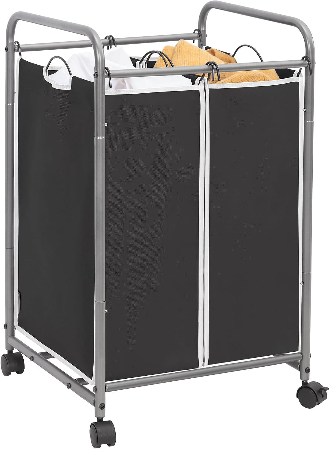 STORAGE MANIAC 2 Section Laundry Sorter, Laundry Hamper with Wheels, Black