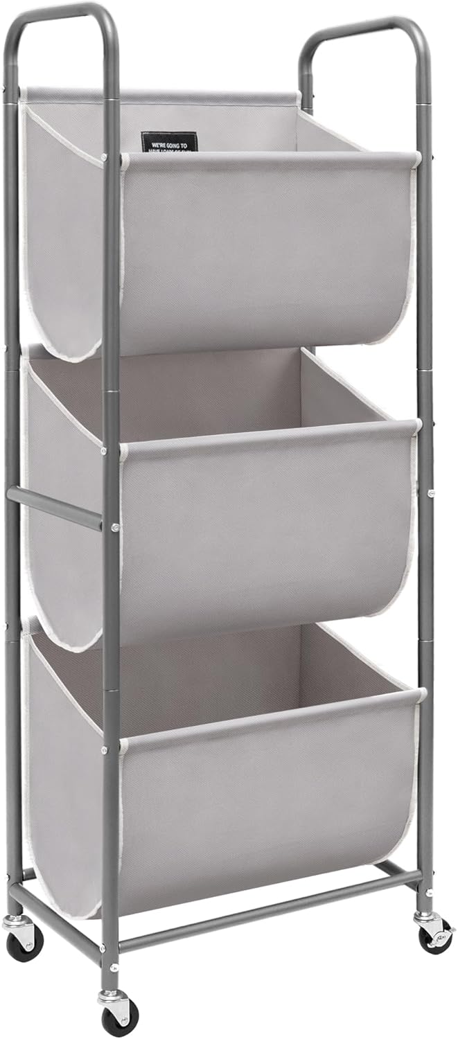 STORAGE MANIAC Vertical Rolling Laundry Hamper, 3 Section Laundry Sorter Gray