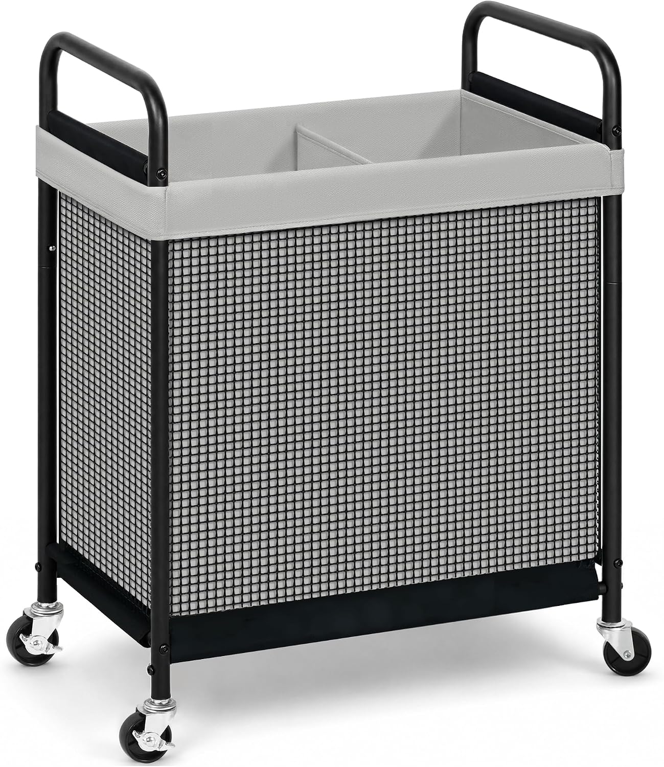 STORAGE MANIAC Rolling Laundry Hamper with Wheels 2-Section Laundry Sorter Rolling Laundrys Basket on Wheels with Removable Bag Clothes Hamper Laundrys Organizer Cart Bathroom Bedroom 100L Grey
