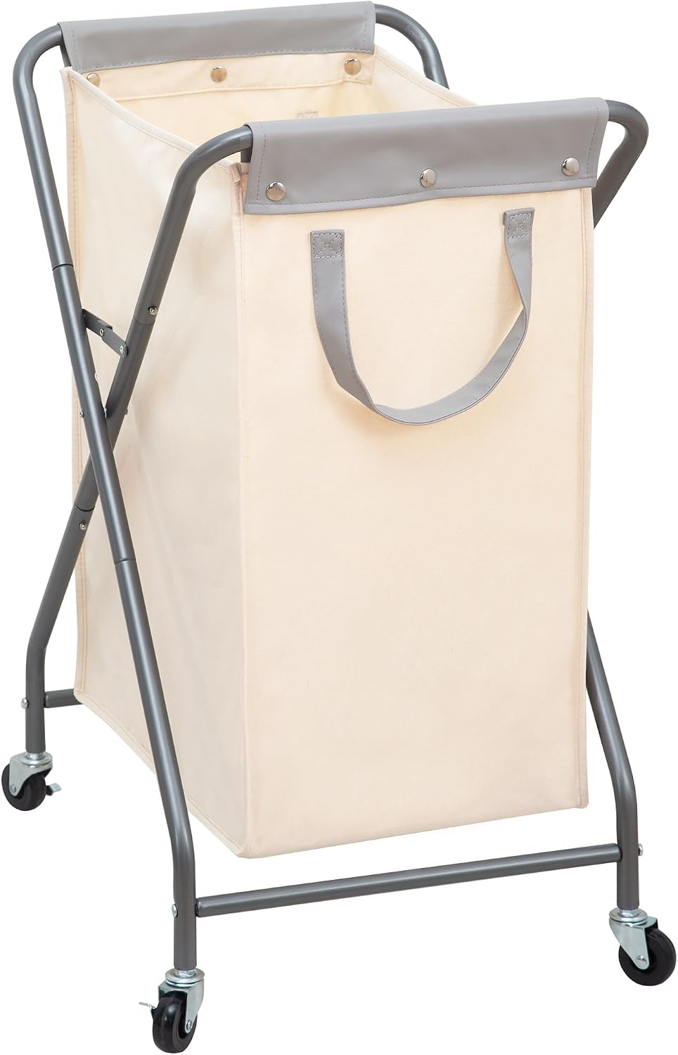 STORAGE MANIAC Collapsible Laundry Hamper with Wheels, Rolling Laundry Basket, Heavy Duty Cloth Sorter with Removable Bag, Folding X Frame Clothes Organizer Cart for Easy to Store, 1 Section Beige