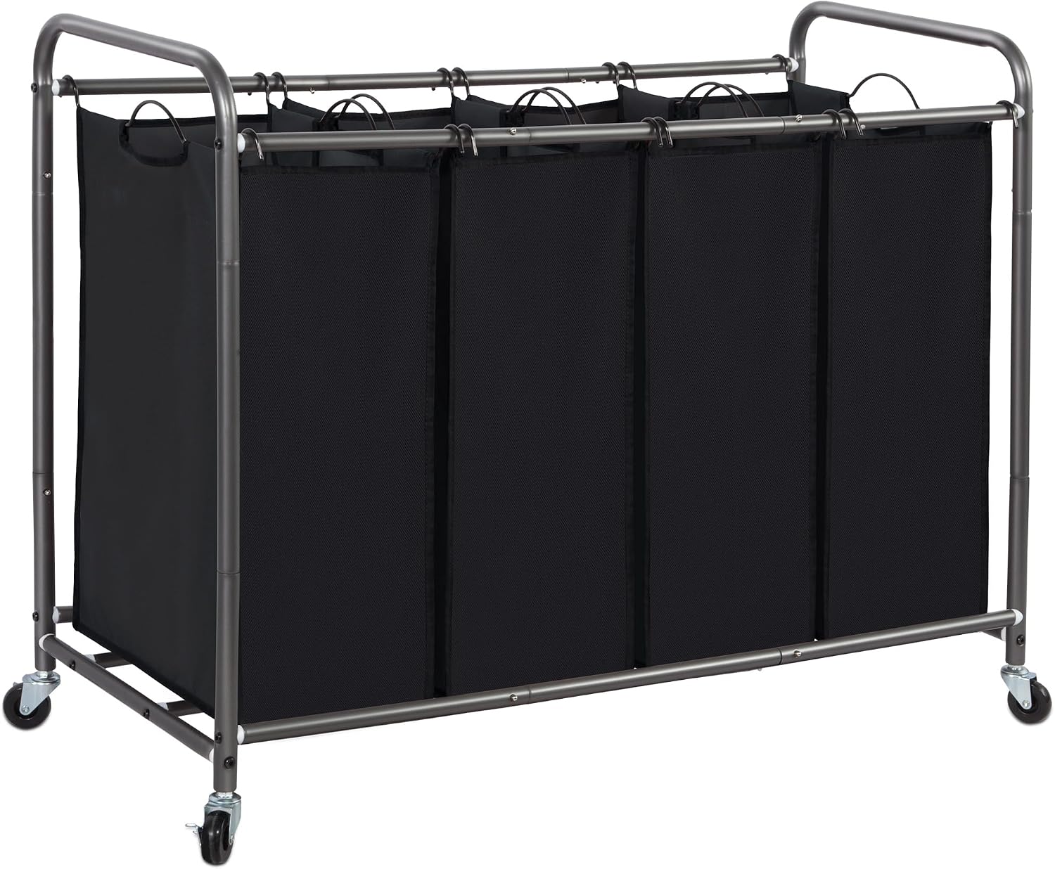 STORAGE MANIAC 3 Section Laundry Sorter, Laundry Hamper with Wheels, Black