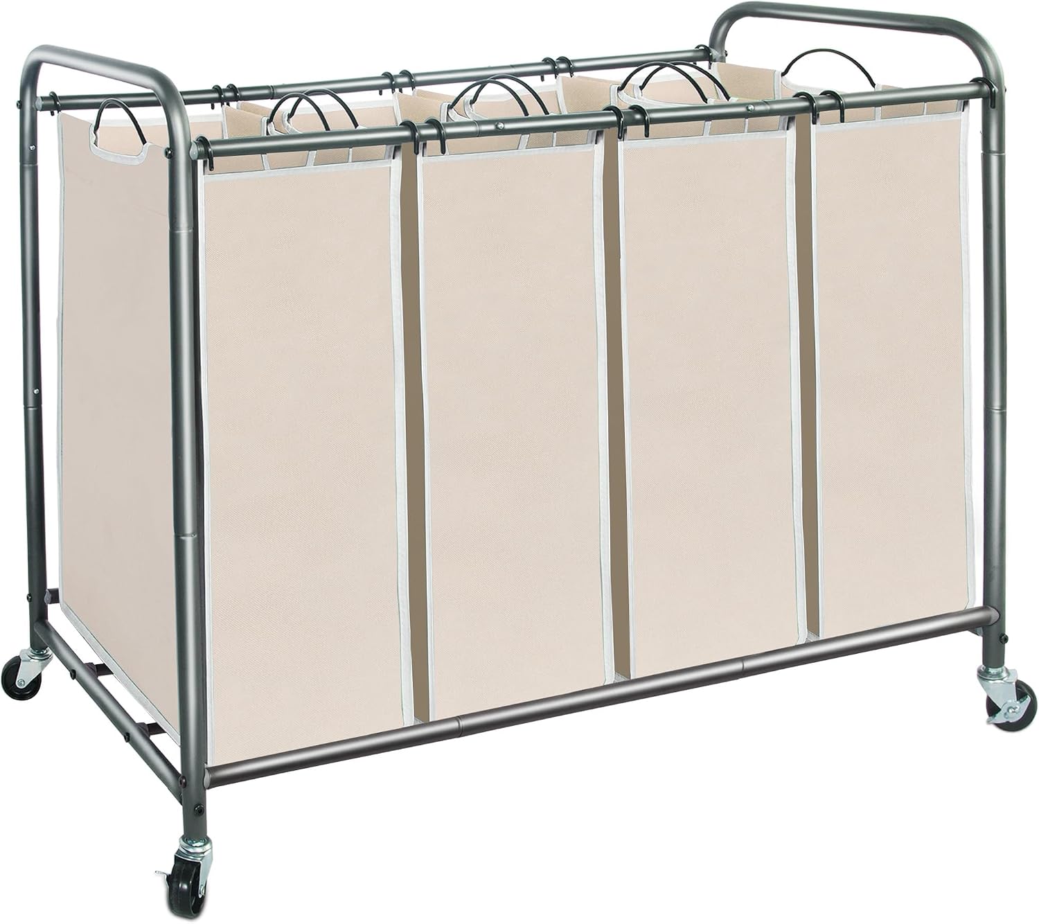 STORAGE MANIAC 3 Section Laundry Sorter, Laundry Hamper with Wheels, Beige