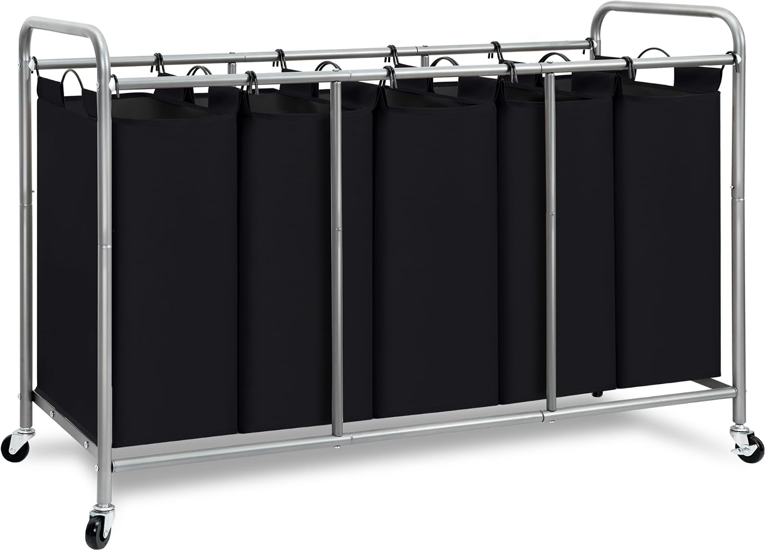 STORAGE MANIAC 5 Section Laundry Sorter, Laundry Hamper with Wheels, Black