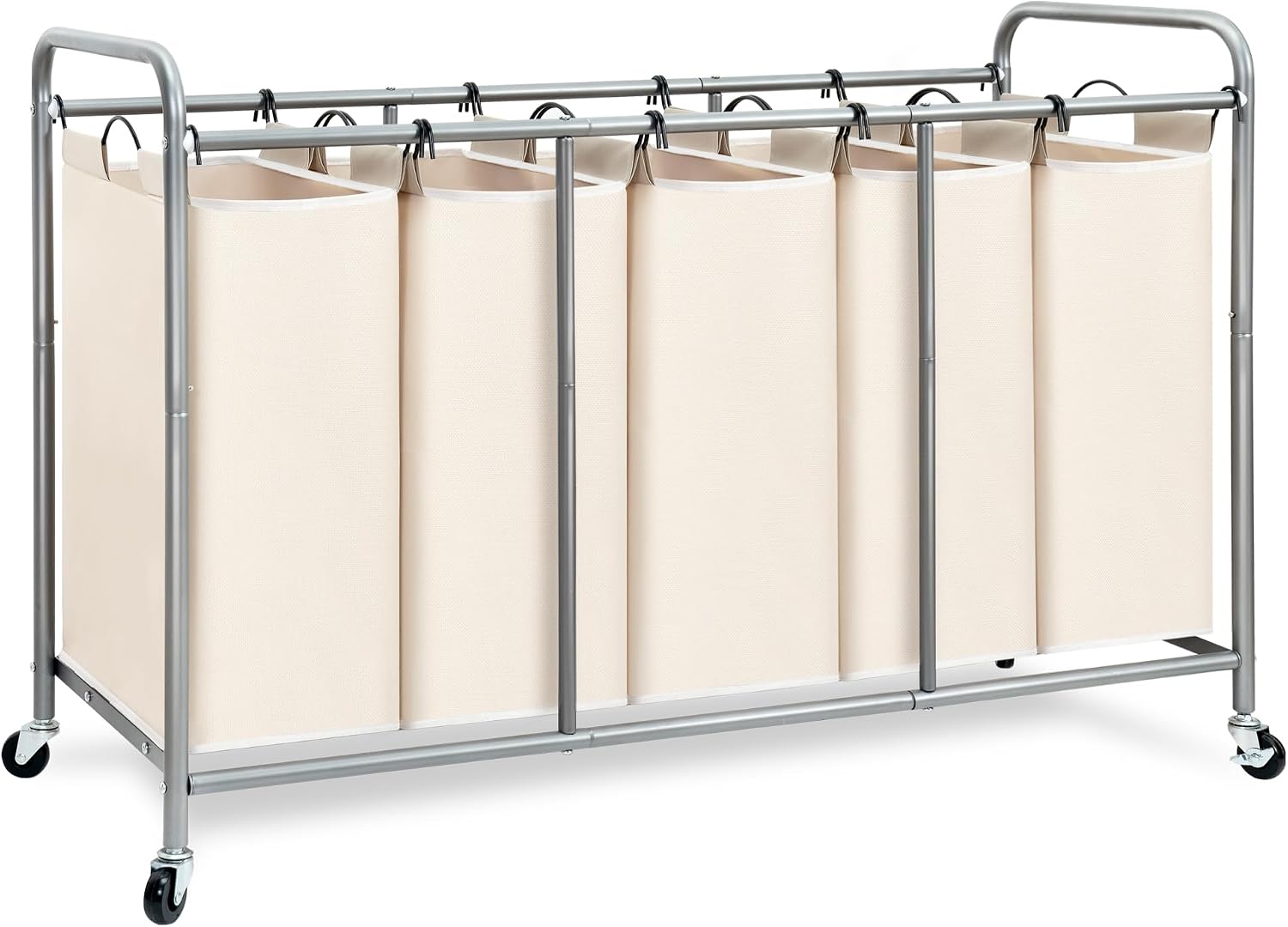STORAGE MANIAC 5 Section Laundry Sorter, Laundry Hamper with Wheels, Beige